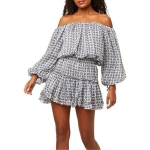 MISA Los Angeles Zonia Off Shoulder Ruffle Dress in Scorpios Tile NWT Size XS/S